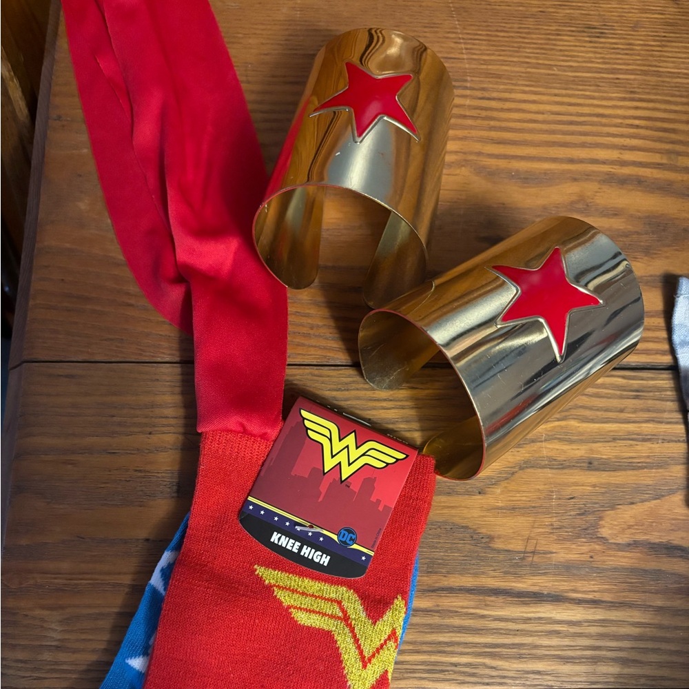 Wonder Woman - Halloween Costume Accessories- Metal Bracelets and Knee-high Sock
